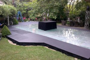 Pool Stage Cover with Clear Acrylic Centre & Black Timber Top Surround